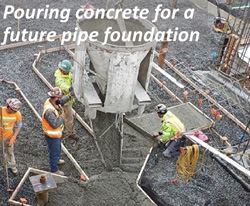 Pouring concrete for a future pipe foundation