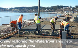 Crews restoring the waterfront trail near the new spalsh park