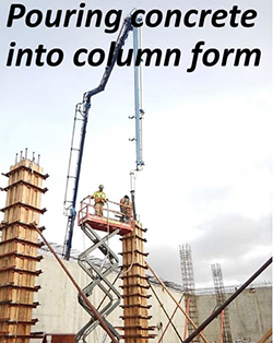 Pouring concrete into column form