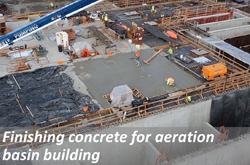 Finishing concrete for aeration basin building
