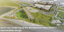Bird's eye rendering of the Windjammer Park Phase 1 intermediate design.